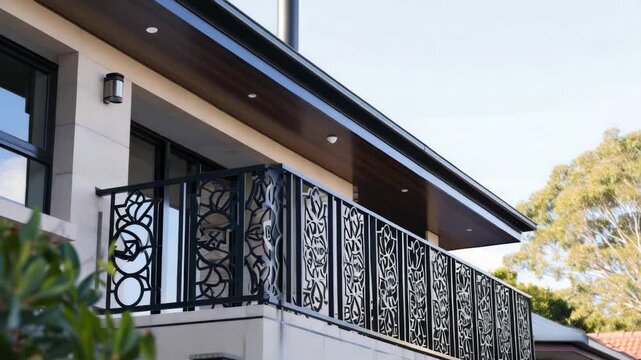 Stylish balcony railing design complements modern home architecture in bright daylight