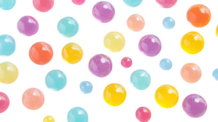 Flat lay of pastel colored gummy candy buttons and beads randomly arranged isolated