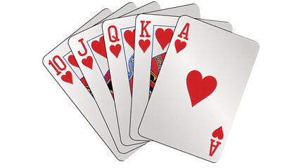 Royal flush of hearts poker hand for winning luck