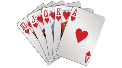 Royal flush of hearts poker hand for winning luck