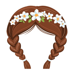 Beautiful braided brown hairstyle with small white daisy flowers placed over the head