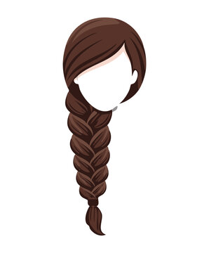 Illustration of a woman's dark brown hair styled in a sleek, single, side-swept french braid, perfect for elegant concepts