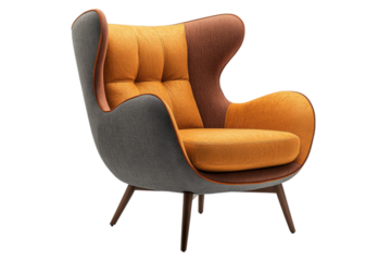 Stylish accent chair features a modern design with a unique color block pattern for home decor ideas on transparent background