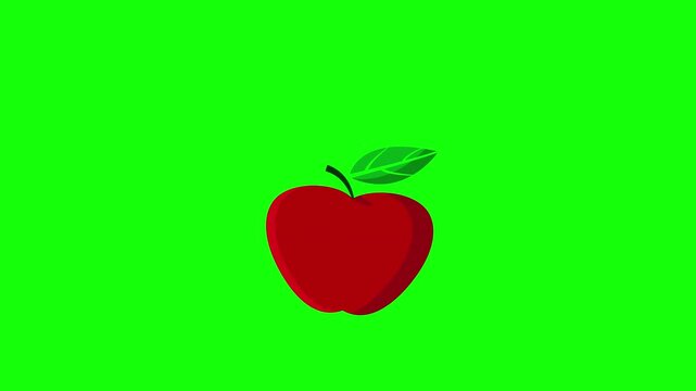 Animated red delicious apple icon,  clean design ideal for health apps, food delivery services, and education in green screen 