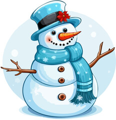 Cute Kawaii Snowman Holding a...