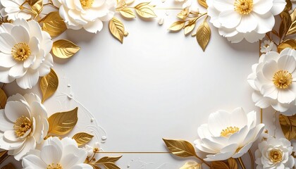 Elegant Gold White Floral Border Background Template with Copy Space