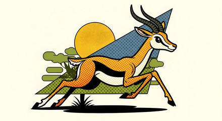 vector illustration of a antelope with horns