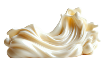 Creamy swirl of mayonnaise on a black backdrop showcases smooth texture and rich appearance for culinary applications on transparent background