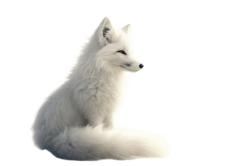 Elegant arctic fox with white fur sits gracefully against a in a captivating wildlife scene on transparent background