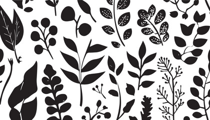 Hand-Drawn Botanical Leaves and Plant Silhouettes Collection