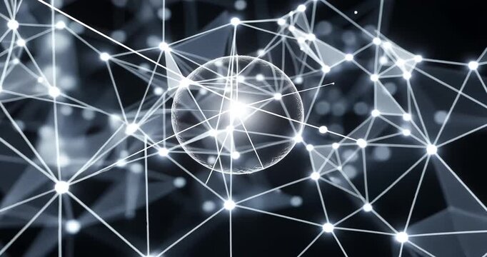 Abstract network of glowing nodes and connections on a dark background, symbolizing technology