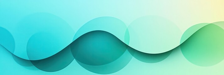 Abstract smooth wavy lines with overlapping translucent circles in shades of blue and green on a light gradient background conveying calm and fluidity