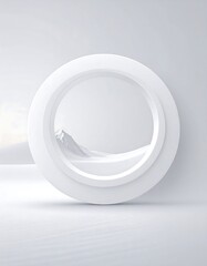 White circle framing a snowy landscape