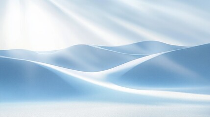 Fototapeta premium Softly illuminated snow-covered hills under a bright sun with gentle light rays casting across a tranquil winter landscape