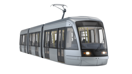 Modern urban tram vehicle ready for public transport routes