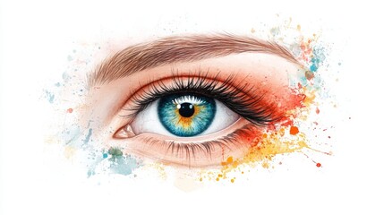 Hand-Drawing of an Eye with Watercolor Splash in Regal Style
