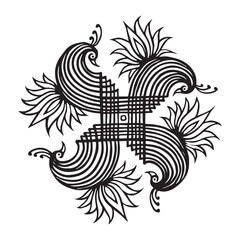 Swastika Kolam Design with Peacock and Floral Design