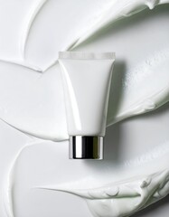 White cosmetic tube on swirled cream