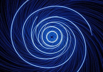 Entrancing blue light spiral on a black canvas of visual exploration