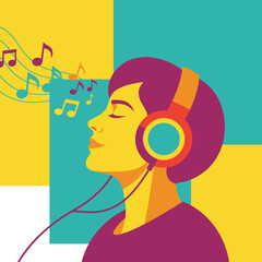 Colorful Modern Illustration of Person Listening to Music with Headphones