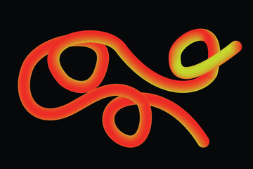 Abstract glowing wormlike shape with red and yellow gradient on black background