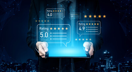 Customer centric review and rating system supports product review, digital rating concept, and...