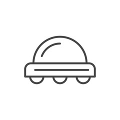 A cartoonstyle UFO icon against a white backdrop It has a dome top a discshaped bottom and three rounded feet