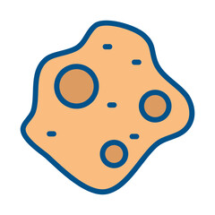 A blob shape with a dark blue outline light orange fill and three circles There are four small dash shapes