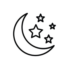 A crescent moon with three stars