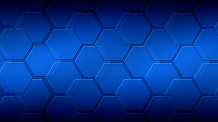 Fototapeta premium A abstract technological futuristic background design in a vibrant deep blue tone with hexagonal grid pattern as a illustration. 