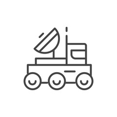 A vehicle icon featuring a satellite dish and three wheels