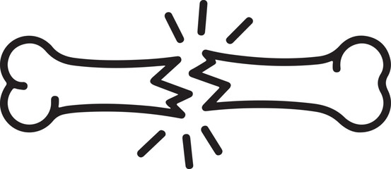 Simple line drawing of a broken bone with jagged edges