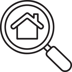 Magnifying glass over a house icon symbolizing real estate search