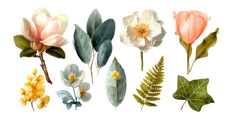 Beautiful Collection of Isolated Floral Elements with Transparent Background