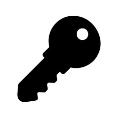 Silhouette of a black metal round head key isolated on white background