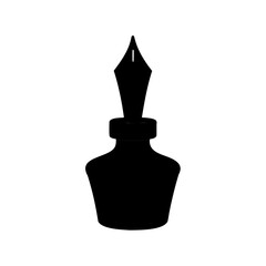 Elegant silhouette of an inkwell and quill pen for writing and calligraphy