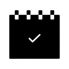Black and white calendar icon with checkmark for scheduled tasks and events