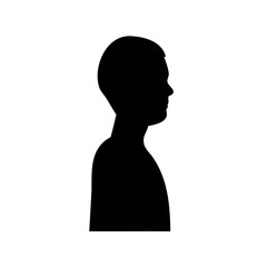 Monochrome silhouette depicting a person's side profile on a plain background