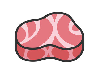 生の、フィレステーキ肉のアイコン（線画カラー）のイラスト