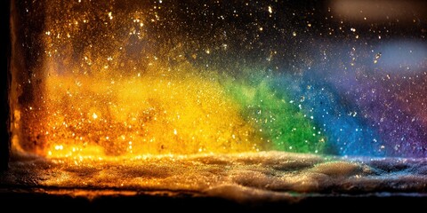 Colorful rainbow with glittery stars in the sky