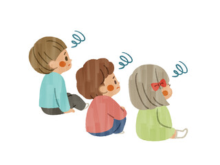 困った表情で座っている3人の子ども-ガッシュ