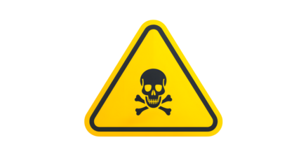 A yellow warning sign with a skull and crossbones inside it