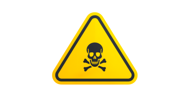 A yellow warning sign with a skull and crossbones inside it