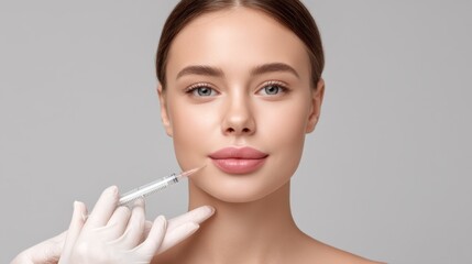 Close-up of a young woman with natural beauty receiving cosmetic treatment in a modern clinic setting with a focus on skincare and facial enhancement techniques