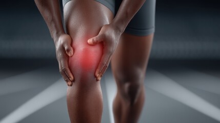 Athletic Individual Experiencing Knee Pain During Workout in Indoor Setting with Blurred Background and Focused Lighting
