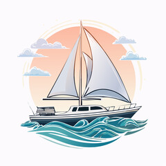 Sailboat on ocean with sunset background