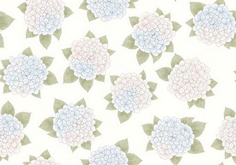 Elegant hydrangea blossom arrangement seamless pattern in soft pastel shades