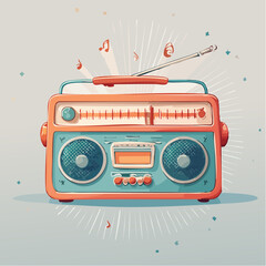 Retro radio with antenna and music notes