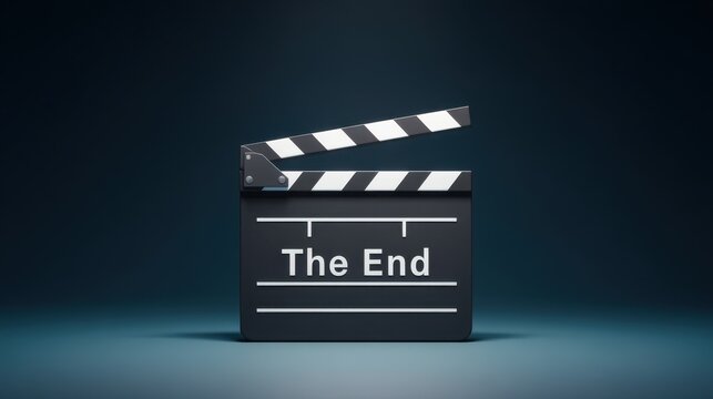Inspire creativity and storytelling with a cinematic clapperboard featuring the phrase "The End" against a sleek dark background, perfect for film or media projects.