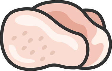 生の、鶏もも肉のアイコン（線画カラー）のイラスト